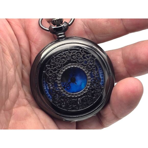 Vintage Blue Celestial Pocket Watch – Romantic Astronomy Lover, Star Gazer Gift - Picture 8 of 12